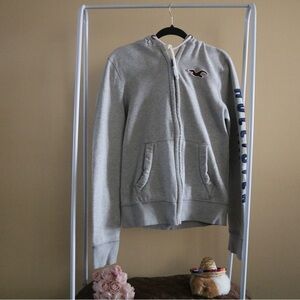 Hollister Light Gray Hoodie with Embroidered Logo